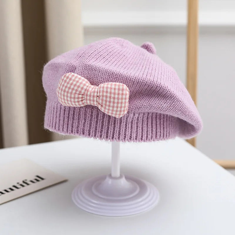 Winter Baby Girl Knitted Beret Hat | Cute Princess Bow Beanie for Toddlers 1-4Y