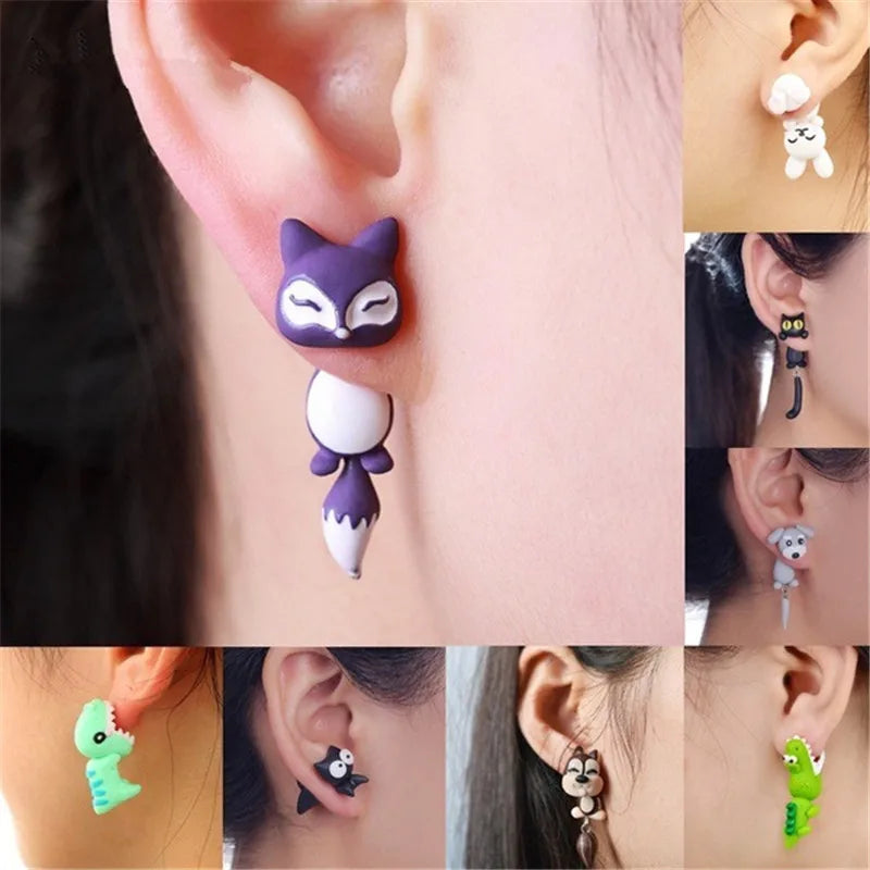 Handmade Polymer Clay Animal Earrings | Cute Dinosaur Cat Dog Stud Earrings for Women