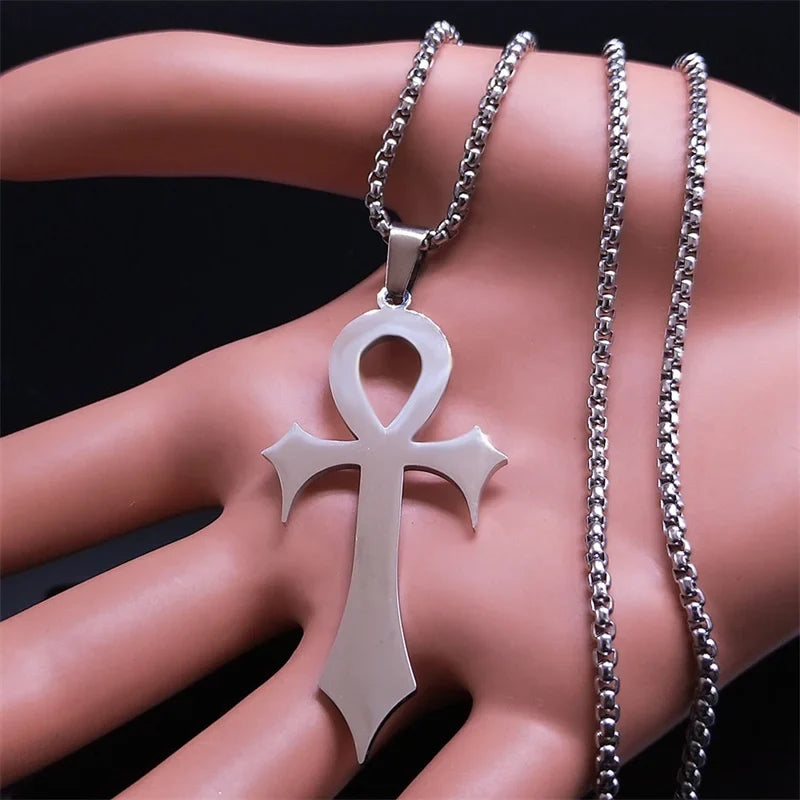 Stainless Steel Ankh Cross Pendant Necklace | Gothic Symbol of Life Jewelry