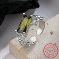 Emerald Cut Green Peridot Ring | 925 Sterling Silver Adjustable Statement Jewelry