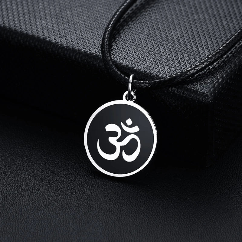 Men's OM Necklace | Round Ohm Pendant Adjustable Yoga Spiritual Jewelry