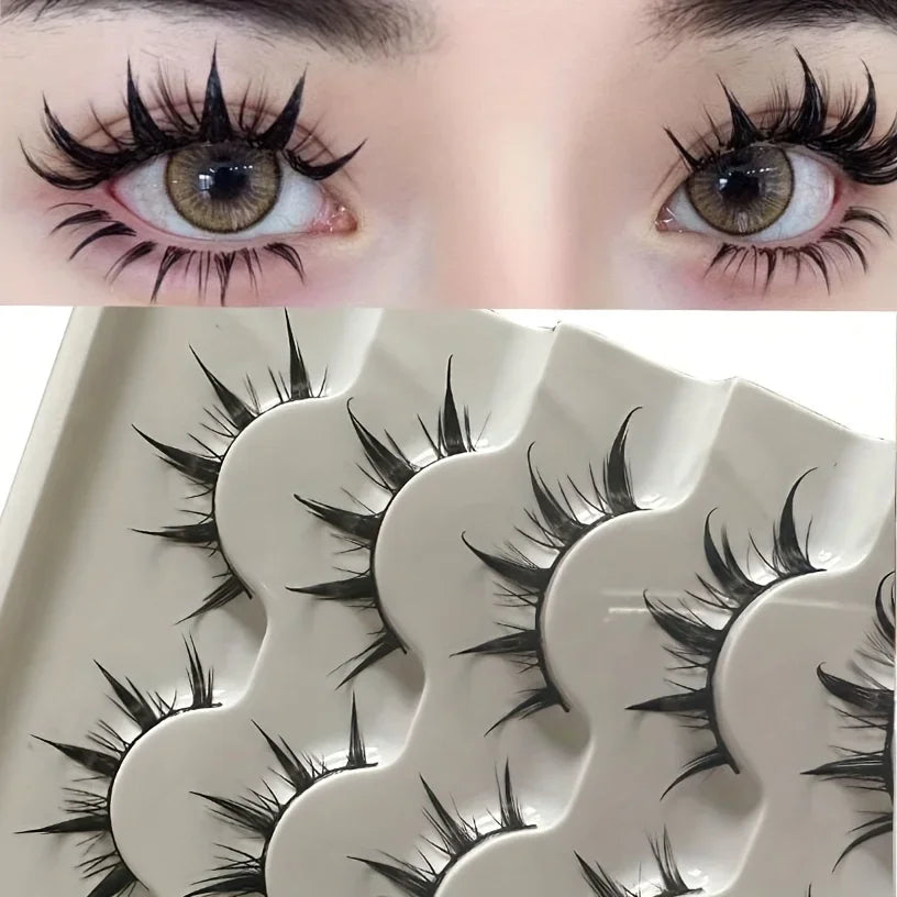 Anime-Inspired False Eyelashes | 5 Pairs Cartoon Eye Faux Lashes for Dramatic Demon Style