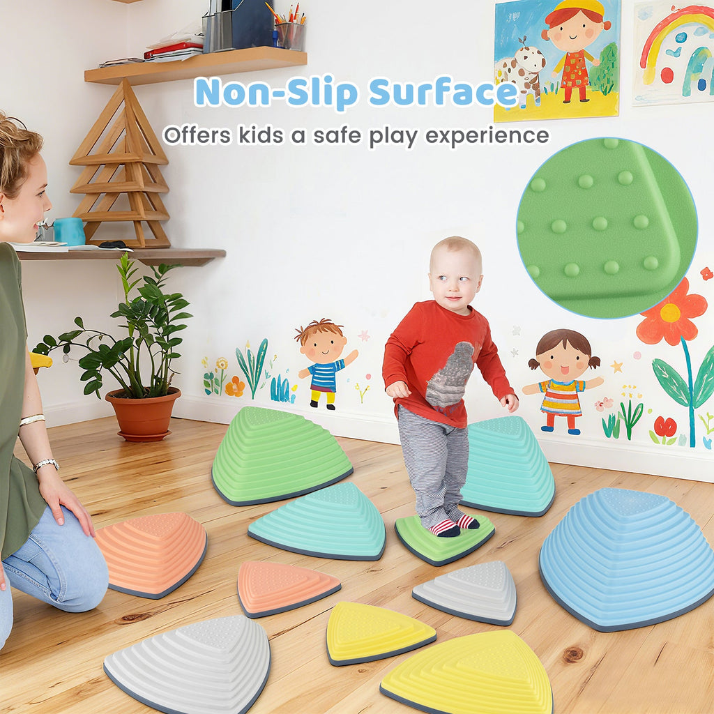 Set of 11 Stepping Stones for Kids Non-Slip Balance Stones with Storage Bag