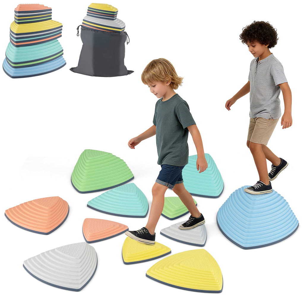 Set of 11 Stepping Stones for Kids Non-Slip Balance Stones with Storage Bag
