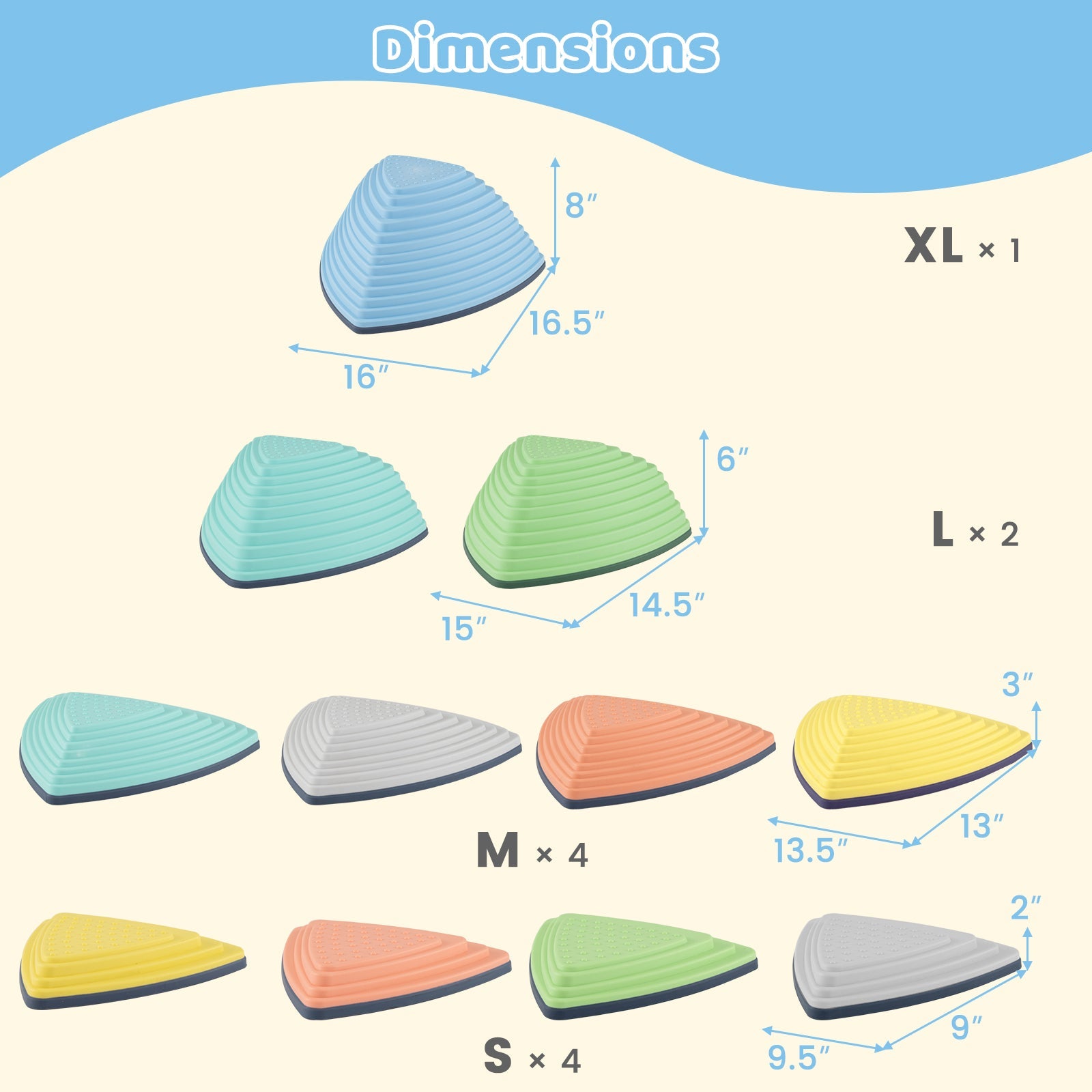 Set of 11 Stepping Stones for Kids Non-Slip Balance Stones with Storage Bag