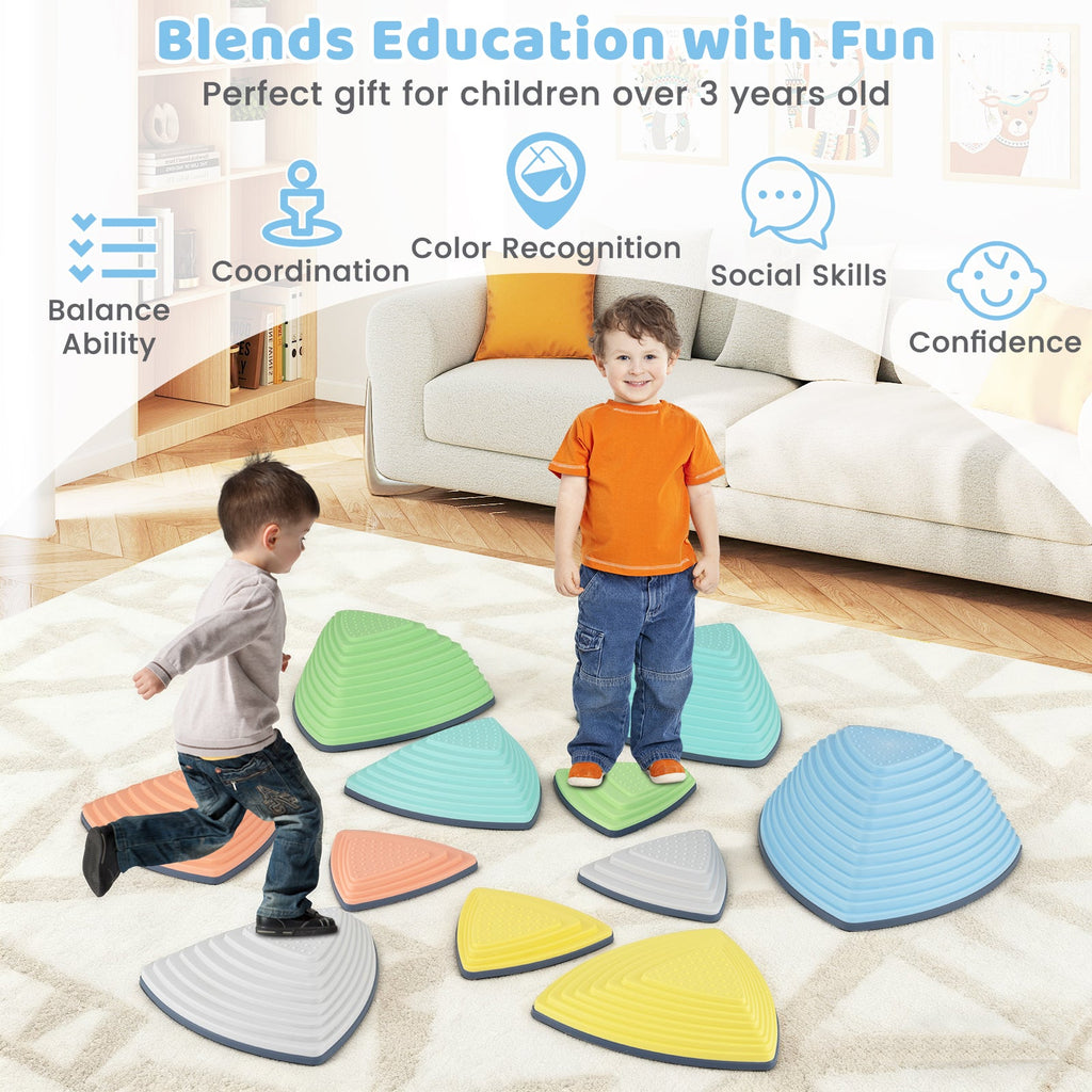 Set of 11 Stepping Stones for Kids Non-Slip Balance Stones with Storage Bag