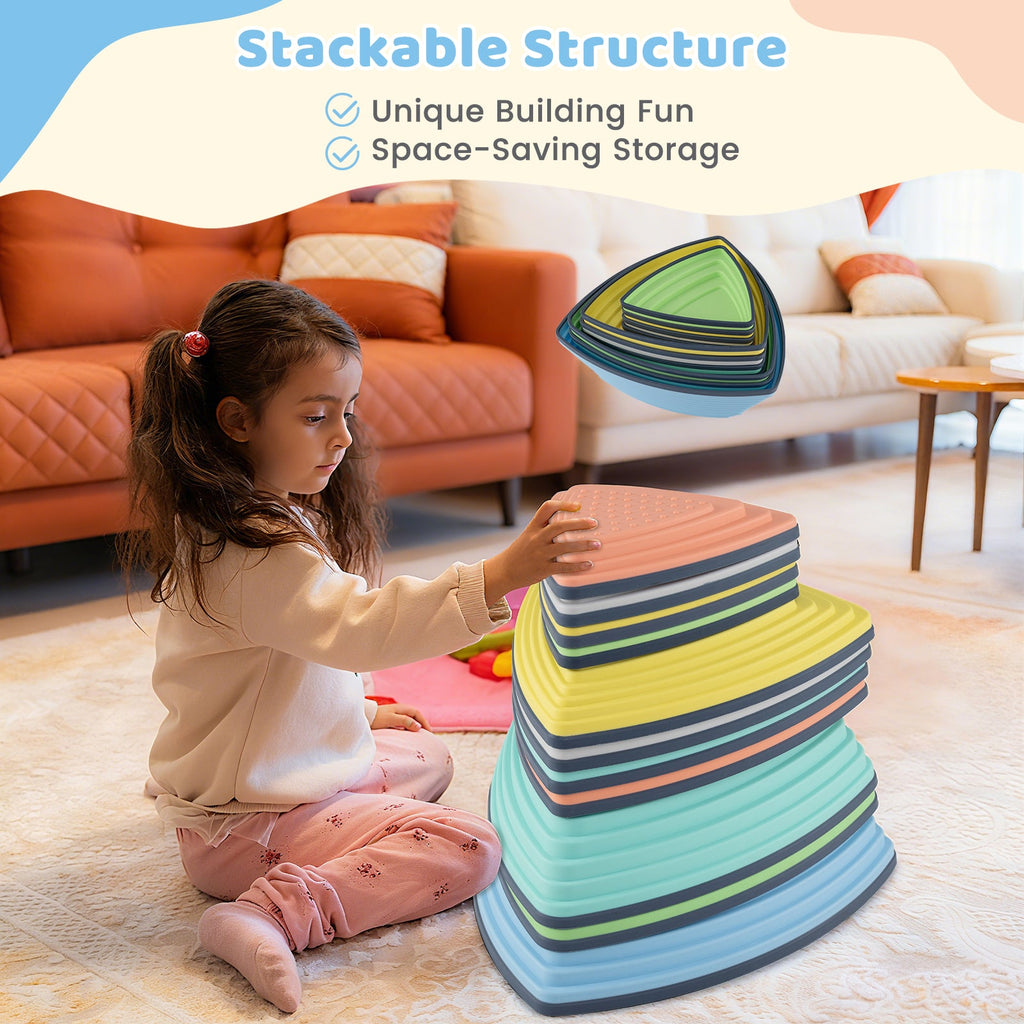 Set of 11 Stepping Stones for Kids Non-Slip Balance Stones with Storage Bag