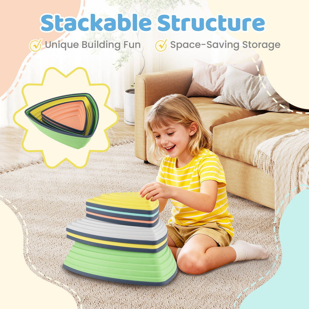 Set of 11 Stepping Stones for Kids Non-Slip Balance Stones with Storage Bag