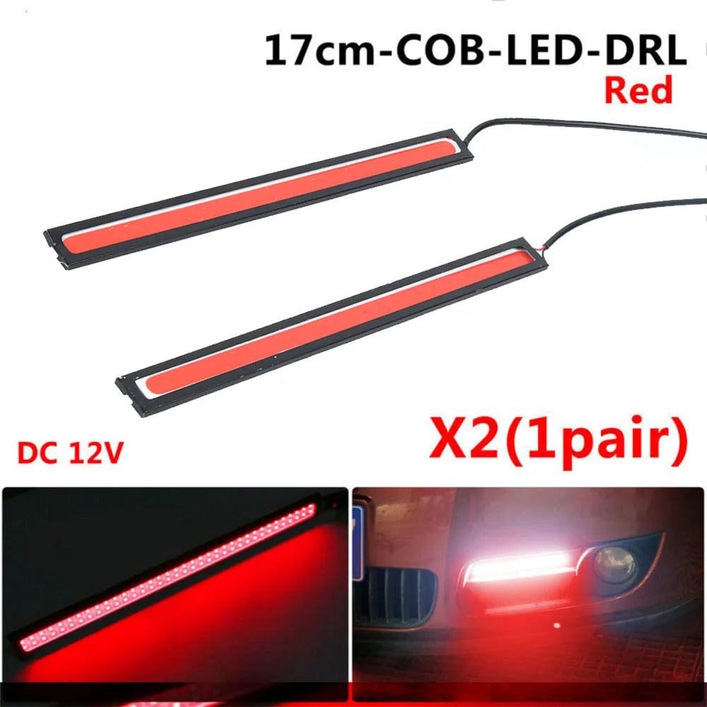 2Pcs 17cm COB Car Fog Light LED Strip Red | Waterproof 12V DRL Driving Lamp