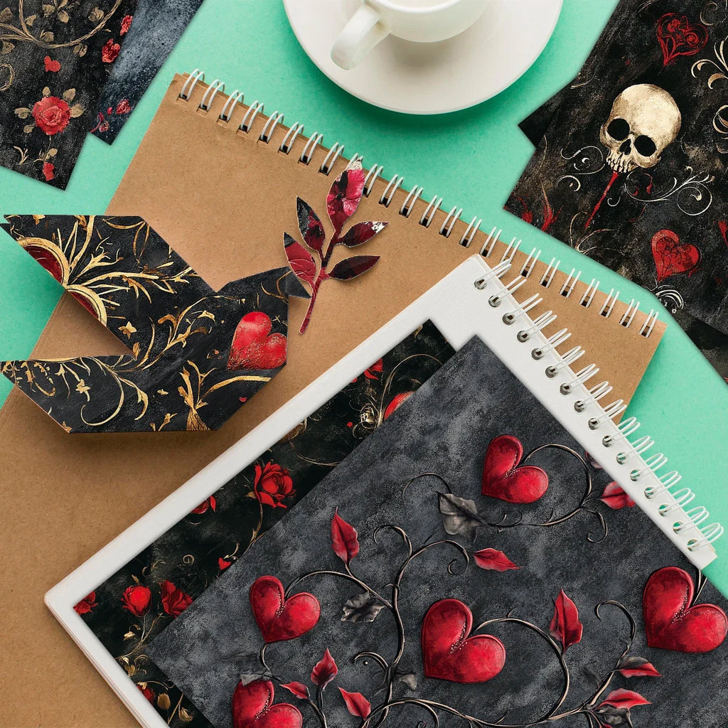 12pcs Gothic Love Themes Decor Paper | Valentine's Day Gift Wrapping & Scrapbooking Supplies