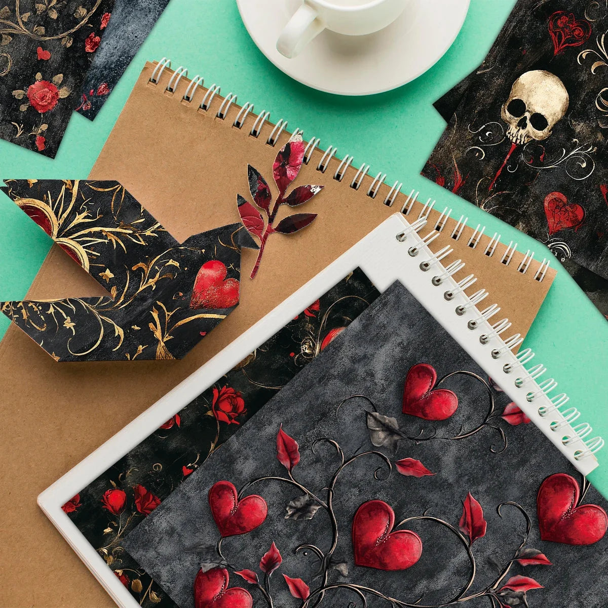 12pcs Gothic Love Themes Decor Paper | Valentine's Day Gift Wrapping and Scrapbooking Supplies