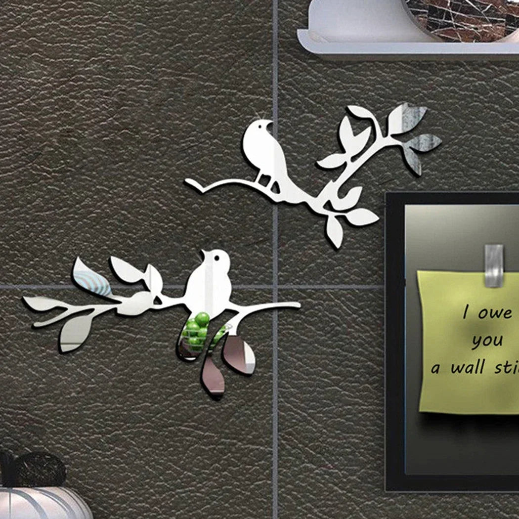 3D Mirror Birds Branch Wall Stickers | Removable Decorative Wall Art for Home