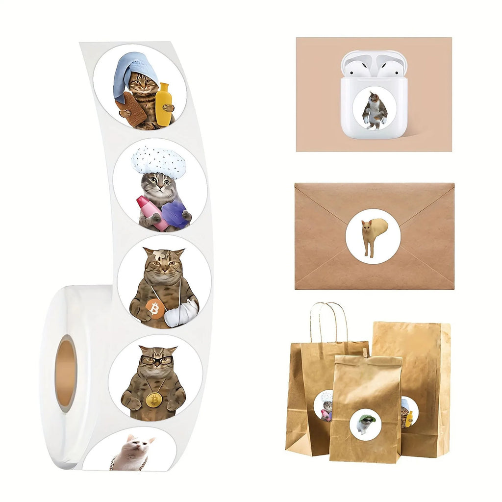 Funny Cat Cartoon Sticker Roll | 100pcs Animal Stickers for Photocard Decor