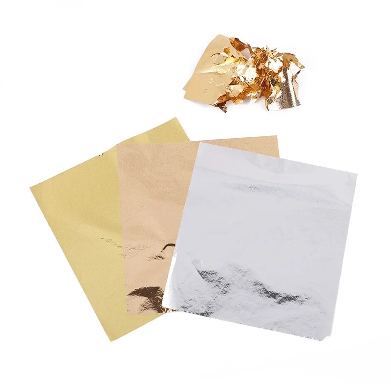 100pcs Imitation Gold Silver Foil Sheets for DIY Crafts | Gilding Flakes for Resin Candle Art