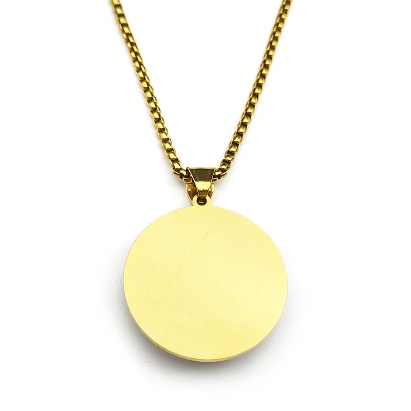 Virgin Mary Hold Baby Jesus Glass Round Medal Pendant Necklace | Gold Stainless Steel Catholic Amulet