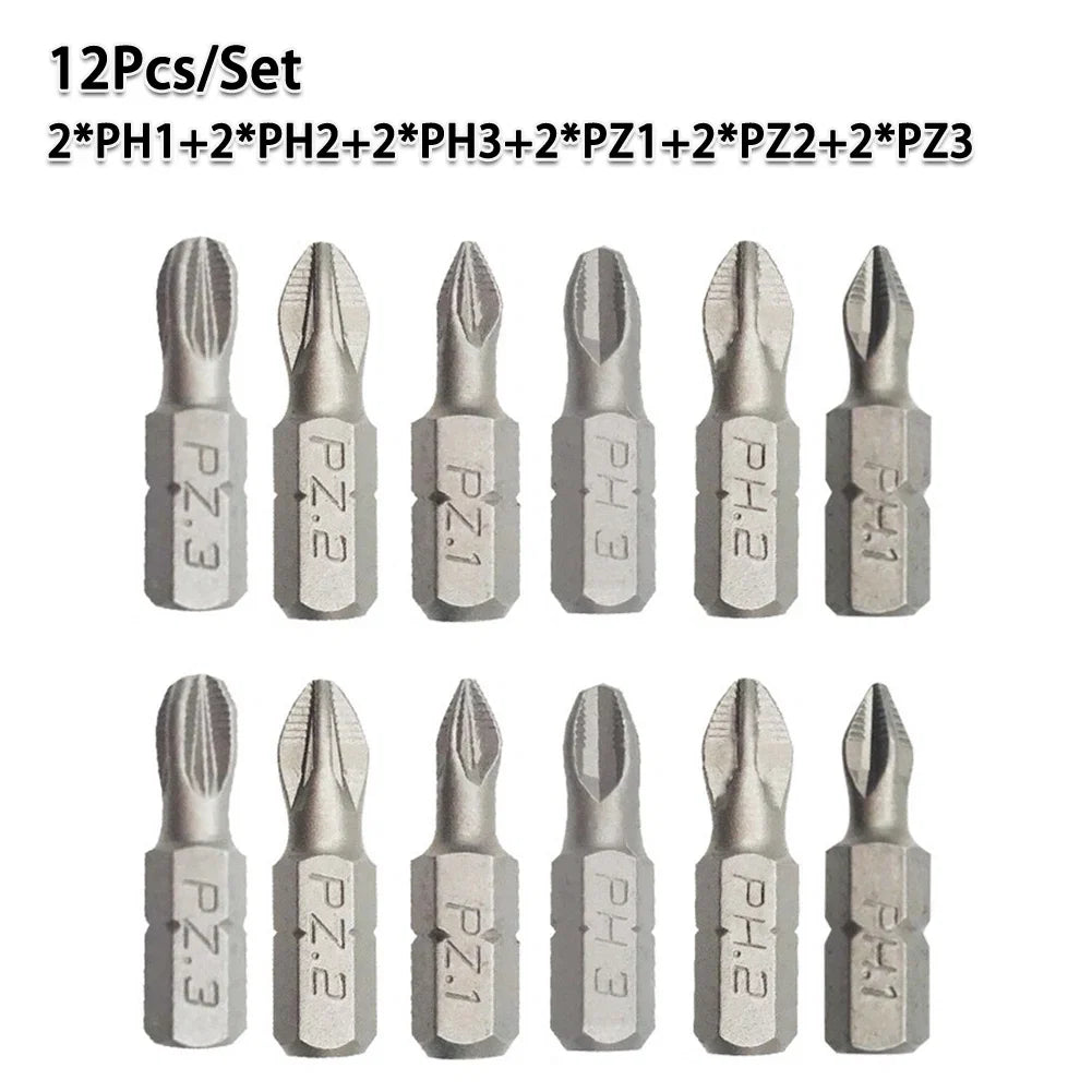 25mm Cross Bits Set | Hex Shanked Anti-Slip Magnetic Screwdriver Bits