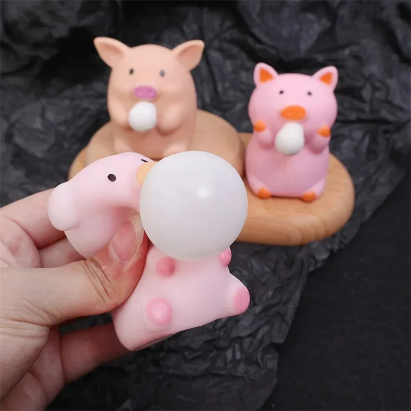Piggy Capybara Fidget Squeeze Toy | Cute Squishy Stress Relief Toy That Spits Bubbles