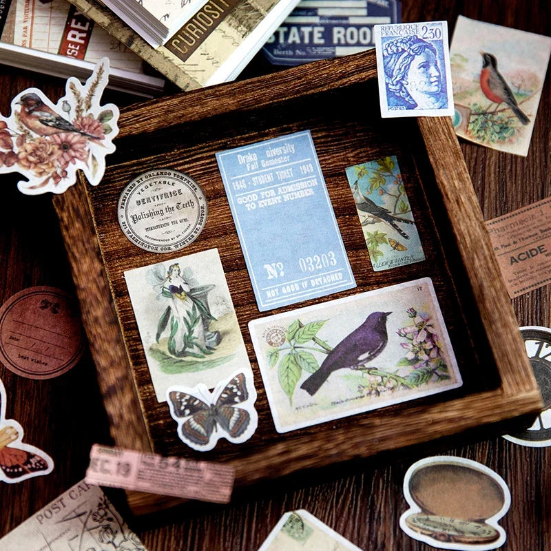Vintage Collage Stickers Pack | 50 Retro Washi Paper Decals for Junk Journaling