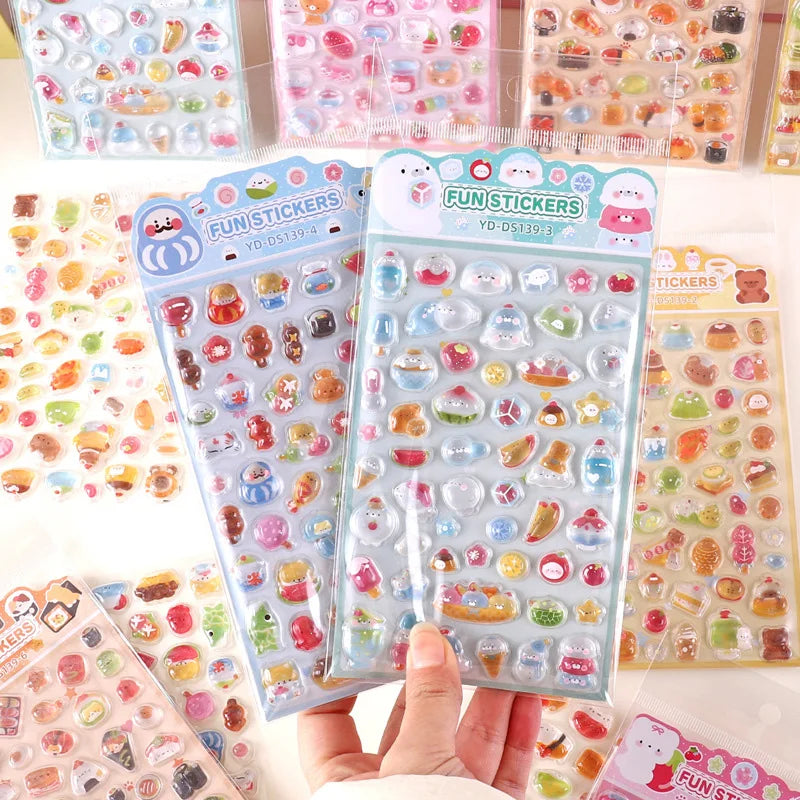 6-Style Japanese 3D Cute Stickers | Crystal Embossed Design for DIY Crafts