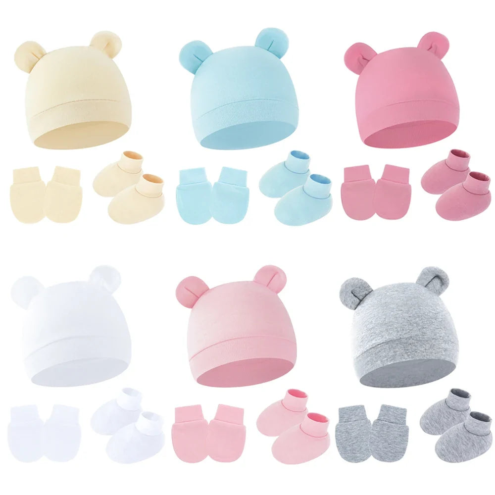 Cotton Newborn Hat Set | 3-Piece Baby Beanie Gloves and Socks for 0-6 Months