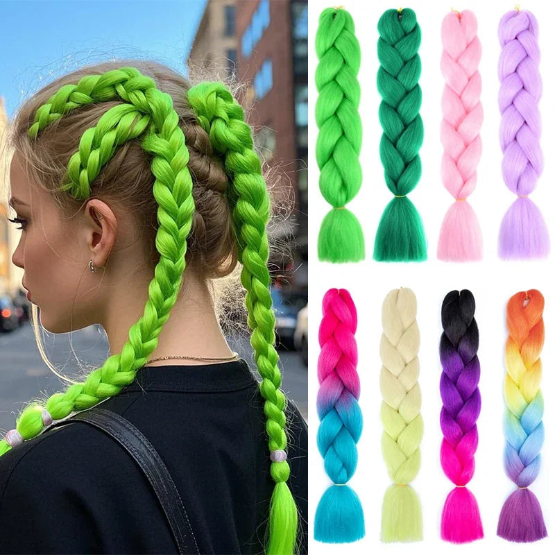 24-Inch Yaki Braids Ombre Jumbo Braiding Hair | Green Synthetic Hair Extensions for DIY Styles