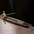 Fishing Old Man Boat Incense Burner | Metal Sandalwood Incense Holder for Home
