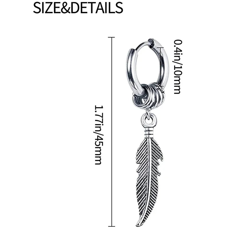 Cross Feather Stud Earrings Set | Unisex Stainless Steel Punk Jewelry