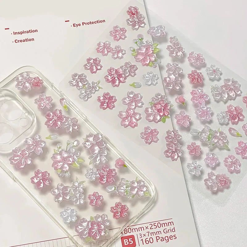 Sakura Cherry Blossom Pink 3D Relief Stickers | DIY Scrapbooking Journal Decor