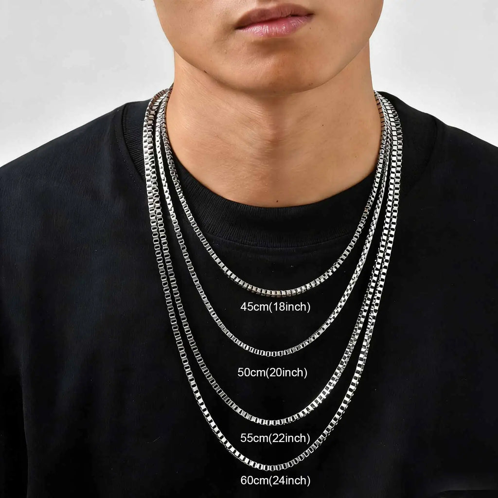 Stainless Steel Box Chain Necklace | 1/2/3mm Thin Square Link Choker for Men and Women