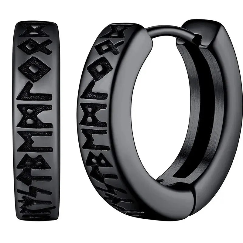 Viking Rune Hoop Earrings | Stainless Steel Norse Jewelry for Men and Women