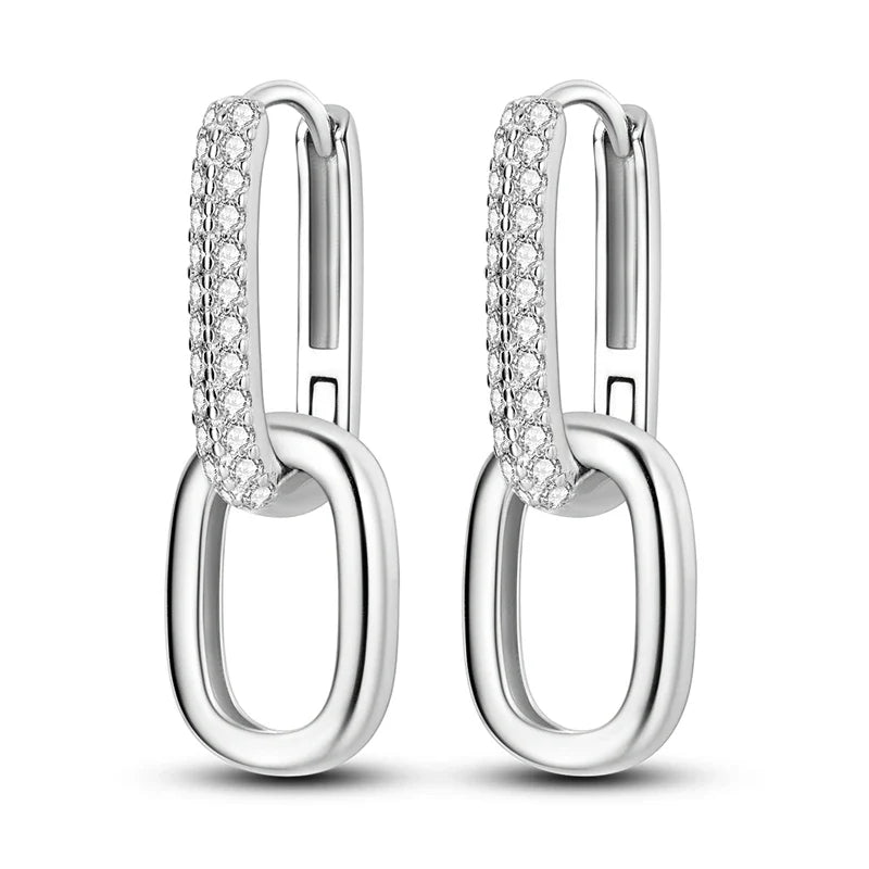 925 Sterling Silver Hoop Earrings with Zircon | Classic U-Shaped Women Jewelry