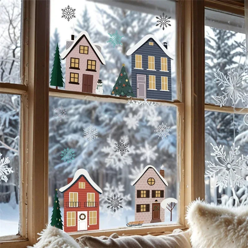 Christmas Houses Window Stickers | Removable Self-Adhesive Xmas Decorations for Home