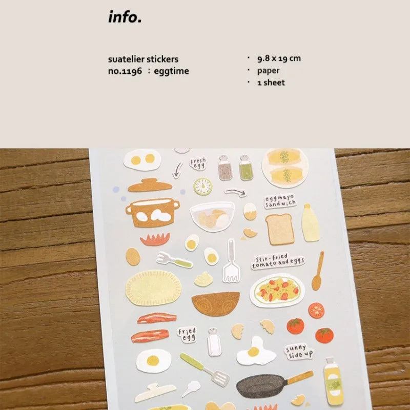 Eggtime Breakfast Sticker Set | Korean Aesthetic Paper Stickers for Scrapbooking and DIY