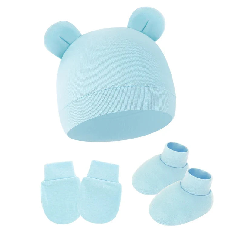 Cotton Newborn Hat Set | 3-Piece Baby Beanie Gloves and Socks for 0-6 Months