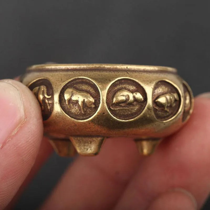 Retro Brass Incense Burner with Zodiac Signs | Home Decor Censer