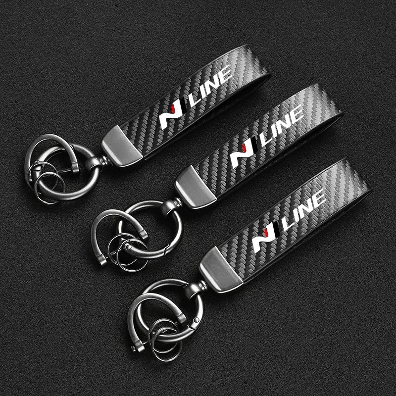 Carbon Fiber Style Keychain for Hyundai | Premium Microfiber Leather Key Ring