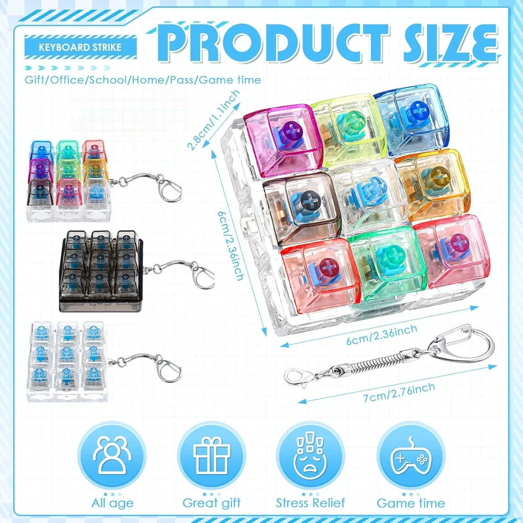 LED Light Up Keychain Keyboard Fidget Toy | Clickable Stress Relief Keychain