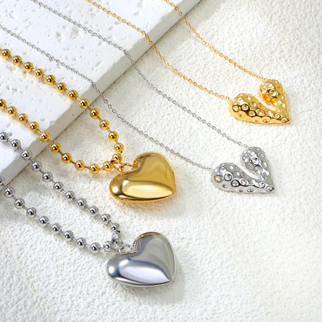 ASONSTEEL Heart Pendant Necklace | Romantic Gold Stainless Steel Choker for Women