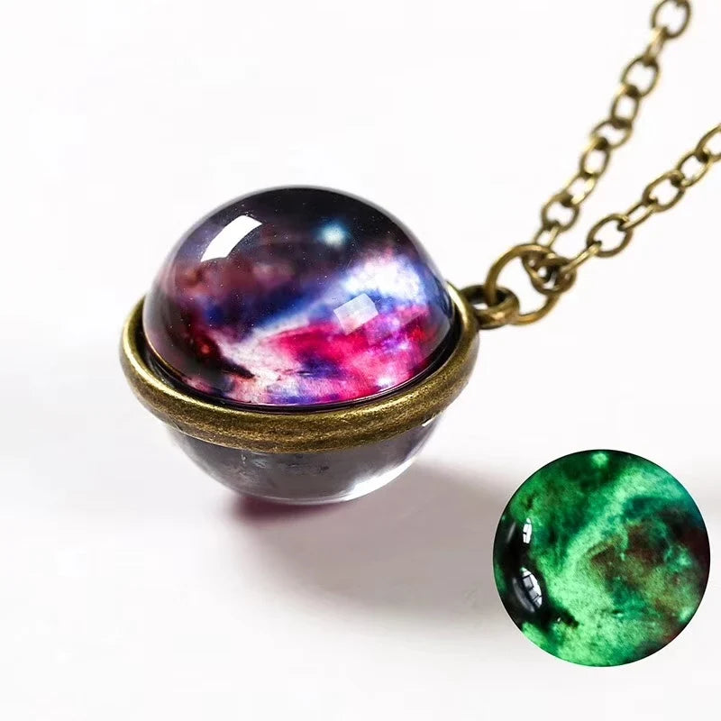 Universe Glass Pendant Necklace | Double-Sided Earth Jewelry for Men Women