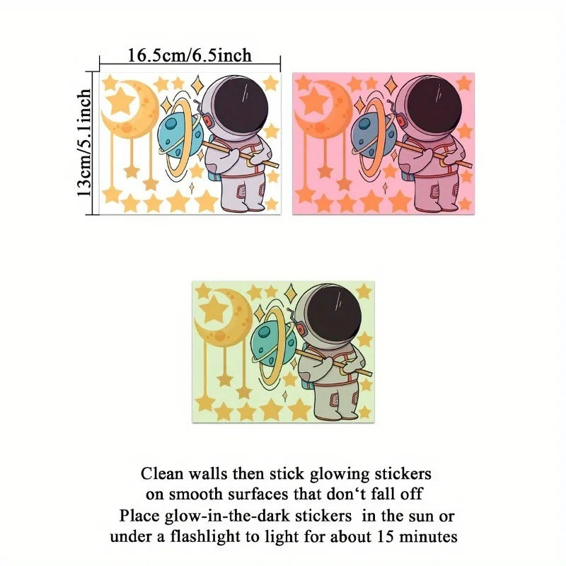 3PCS Luminous Astronaut Star Moon Switch Stickers | Glowing Wall Decals for Bedroom Decor