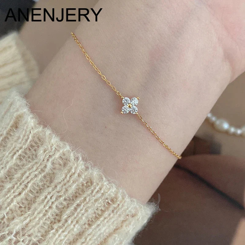 Four Leaf Clover Cubic Zirconia Bracelet | Trendy Chain Link Bracelet for Women