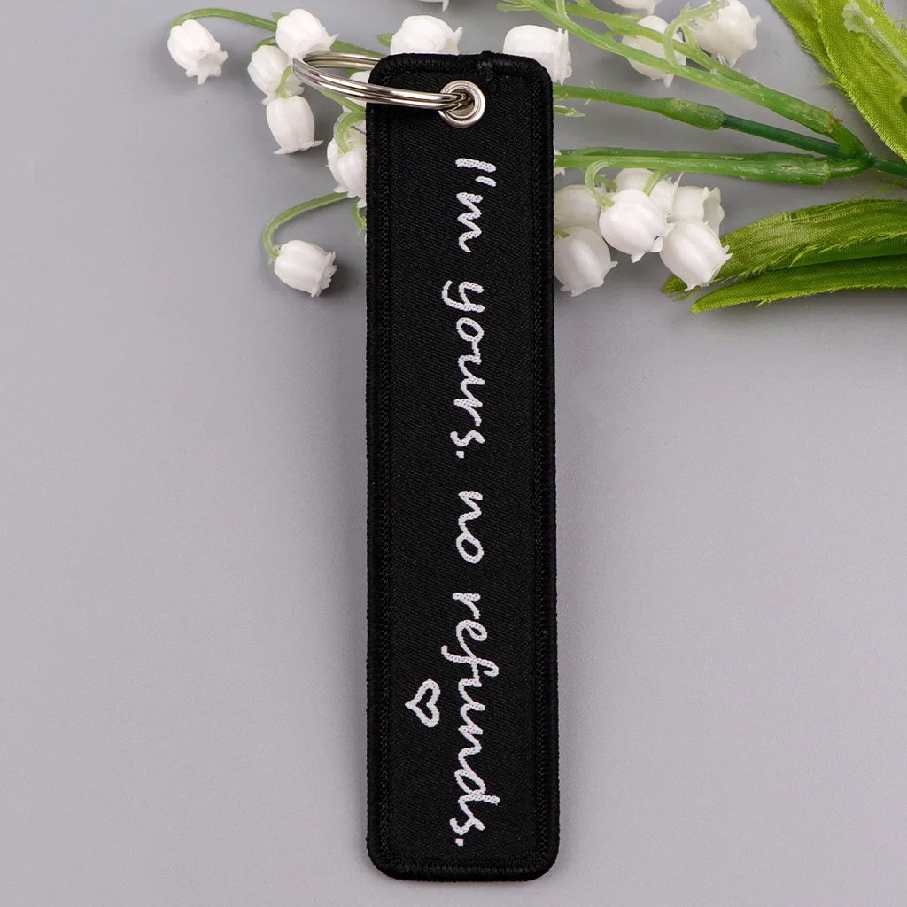 Rock and Roll Key Fob | Black Embroidery Key Tag for Bags and Gifts