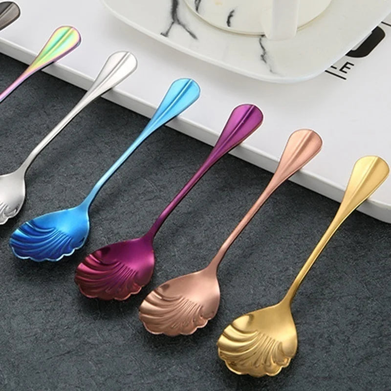 Shell Shape Stainless Steel Spoon with Long Handle | Dessert Spoon and Ice Cream Scoop