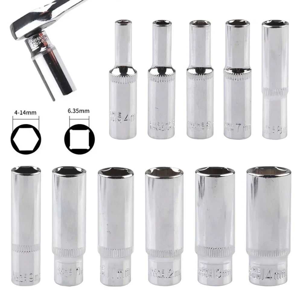 1/4 Hex Drive Deep Socket Adapter Set | Chrome Vanadium Steel Impact Socket Wrench