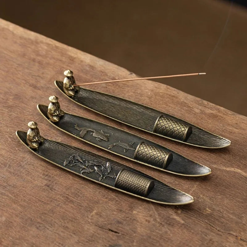 Fisherman Incense Holder | Japanese Style Metal Incense Stick Burner for Home Decor