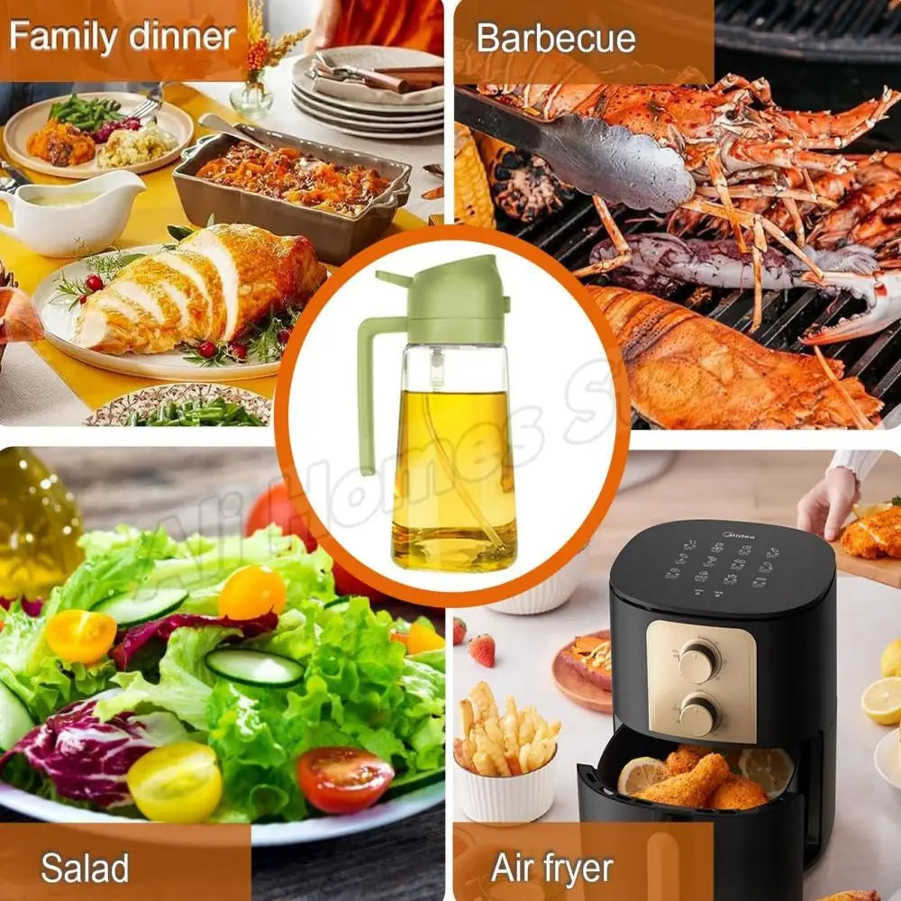 2 in 1 Oil Sprayer and Dispenser Bottle | Cooking Oil Spray Bottle for BBQ, Air Fryer, and Salad