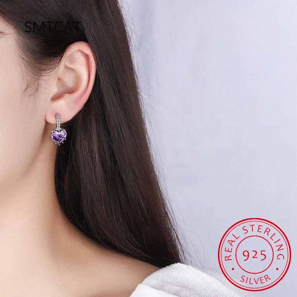 Natural Garnet Red Ruby Heart Stud Earrings | 925 Sterling Silver Jewelry for Women