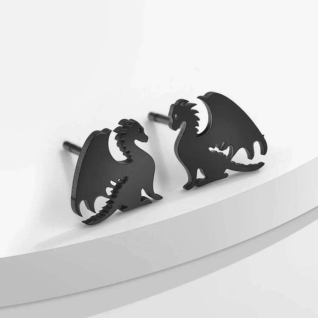 Punk Black Western Dragon Ear Stud | Stainless Steel Stud Earrings
