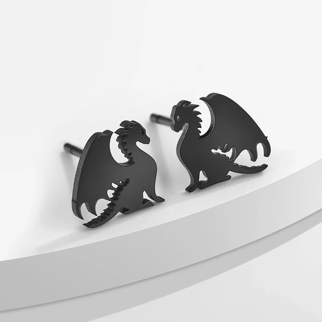 Punk Black Western Dragon Ear Stud | Stainless Steel Stud Earrings