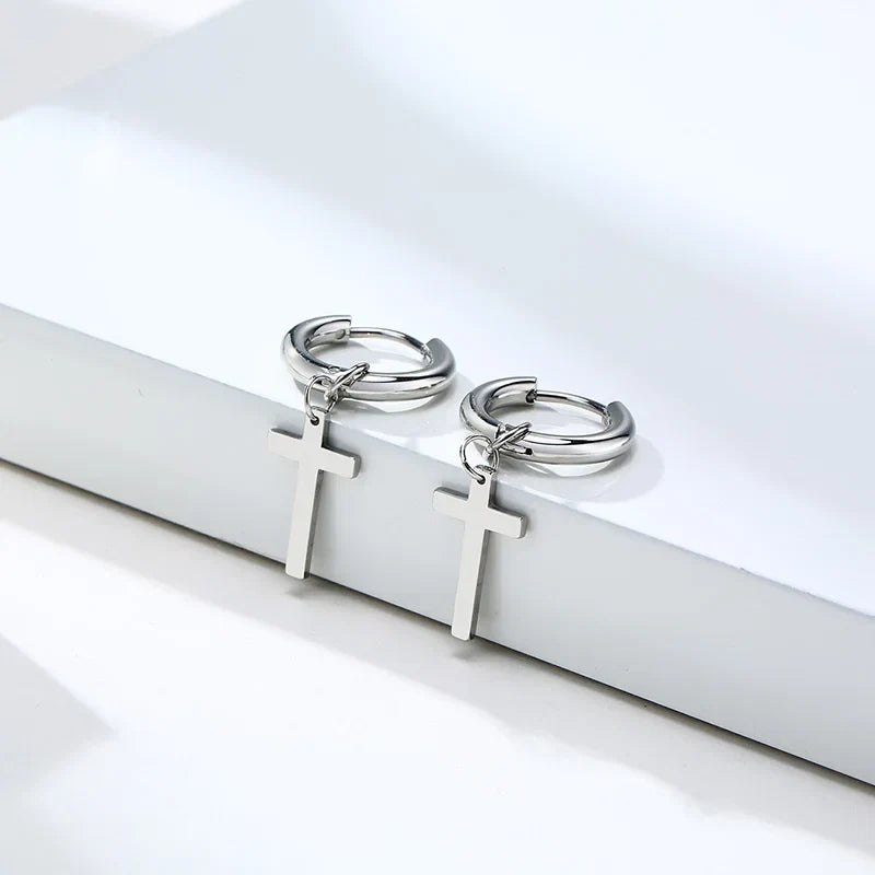 Stainless Steel Cross Earrings for Men | Religious Stud Earrings